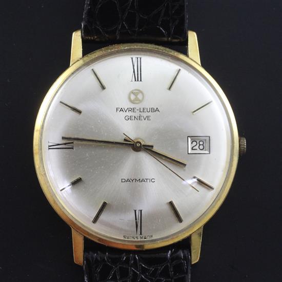 A gentlemans 18ct gold Favre-Leuba Daymatic wrist watch,